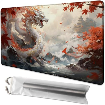 for MTG Playmat 24 x 14 Inches Dragon Magic Play Mat Card Game Mat for Magic The Gathering TCG PTCG Playmat with Free Storage Bags Non-Slip Backing and Stitched Edge - color: Dragon No With Zones