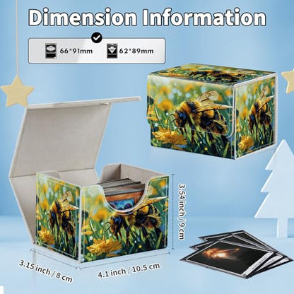 for MTG Commander Deck Box,Card Deck Box for Trading Yugioh MTG,Fits 100 Double Sleeved Cards,PU Leather Strong Magnet Case for Magic Commander TCG CCG,Cute Bee Grass - color: Cute Bee Grass