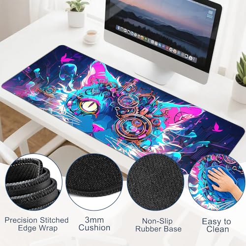 Gaming Mouse Pad, Desk Mat for Keyboard and Mouse, Large Mouse Pad for Desk, Computer Mousepad - color: Cool Cat Head 2