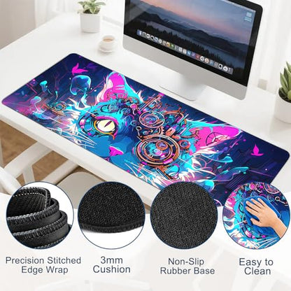 Gaming Mouse Pad, Desk Mat for Keyboard and Mouse, Large Mouse Pad for Desk, Computer Mousepad - color: Cool Cat Head 2