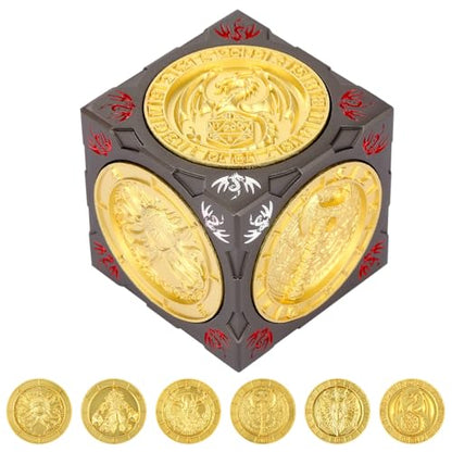 DND Spinner Dice, Polyhedral Rotating Game Dice, D&D Metal Dice | 7-in-1 Metal Dice Set, 3D Relief Design, D&D Gifts, RPG, MTG, Role Playing Board Game Accessories, with Box, Dark Grey & Gold - color: Dark Grey & Gold
