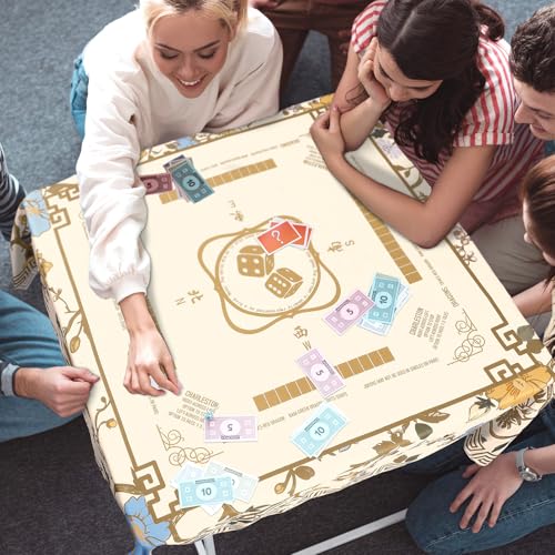 Oudain Chinoiserie Mahjong Tablecloth Florals Card Table Cloth 55x 55 Inch Square Tablecloth Game Table Cover with Game Rules for Mahjong Beginners, Card, Board Tile Games (Beige) - color: Beige