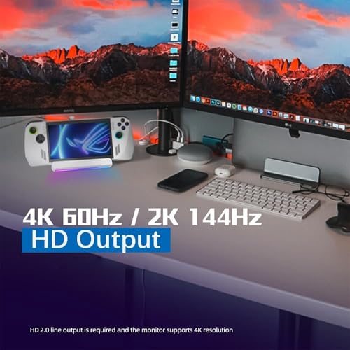 Stand Dock for Steamdeck/ROG Ally/Legion Go, 6-in-1 Steamdeck Dock with 4K@60Hz HDTV, Gigabit Ethernet, 3 USB-A 3.0 & 100W USB-C Charging Ports White
