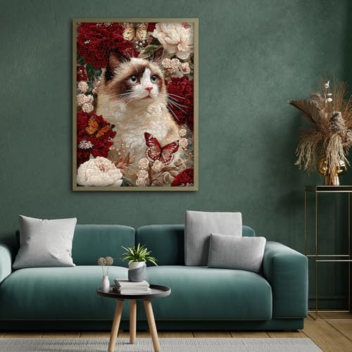 Cat Puzzles for Adults 1000 Pieces, Flower Animal Jigsaw Puzzles Kitten Butterfly, Floral Kitty Puzzle, Difficult Flower Cat Puzzle as Home Decor - style: Peony Cat Dreams puzzle