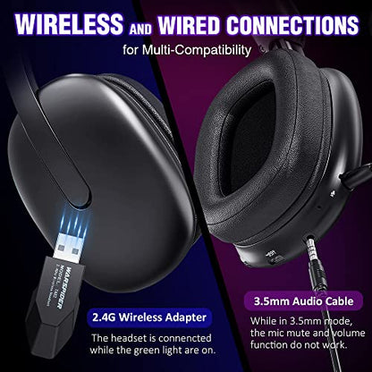 WolfLawS TA82 Wireless Gaming Headset with Detachable Noise Canceling Microphone for PS5 PS4 PC, 2.4GHz USB Gamer Headphones with 7.1 Surround Sound, Memory Foam Ear Pads
