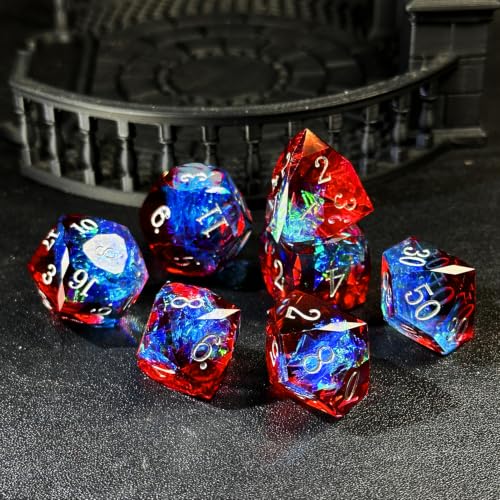 HAOMEJA Colorful Polyhedral Resin Dice Set, Hand-Cut Diamond Facet Optical Dice | Perfect for RPG, Tabletop & Board Games | Halloween, Christmas & Birthday Gift (Blue Red) - color: 4 Blue Red