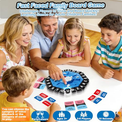 Word Game Family Board Games for Kids & Adults with 2 Modes,220 Topic Categories 24 Letters Pressing Games,Fun Fast-Paced Learning Game with English Pronunciation for Boys Girls Age 3+,35 Cards,Blue