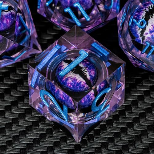 ARUOHHA DND Resin Dice Dragon Eye Dice Liquid Core Purple Sharp Edged Dice Set with Gift Box, Polyhedral D and D Dice Set Compatible with Dungeons Dragons Role Playing Game D20 D12 D10 D8 D6 - color: Ly02-purple