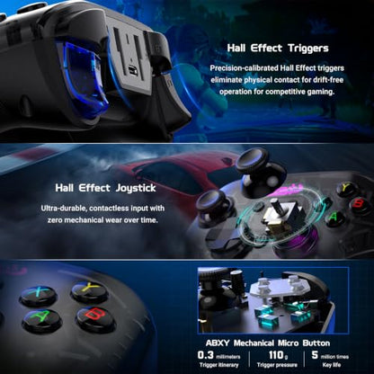 Joso Game Controller with Phone Mount, Play on iPhone/iPad/Android/PS4/PC/Switch with Hall Effect Joysticks/Hall Triggers, Supports Wired Controller with 1000Hz Polling Rate/Cloud Gaming/Streaming - color: White