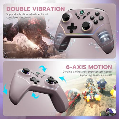 ISHAKO Wireless Gaming Controller – 1000Hz Polling, 1200mAh Battery PC Controller, Back Buttons, Hall effect Joystick, Hall Triggers, 3-Mode Triggers 2.4G&Bluetooth Controller for PC/Steam/iPhone/Android/Switch -Metallic Berry Powder - color: Metallic Ber