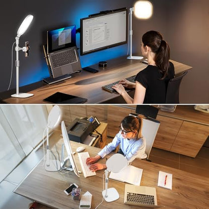 Lighting for Video Calls, 30 Light Modes Video Conference Light, Desk Ring Light with Stand for Webcam, Meetings, Live Stream, Home Office. CRI 97.8 - color: White