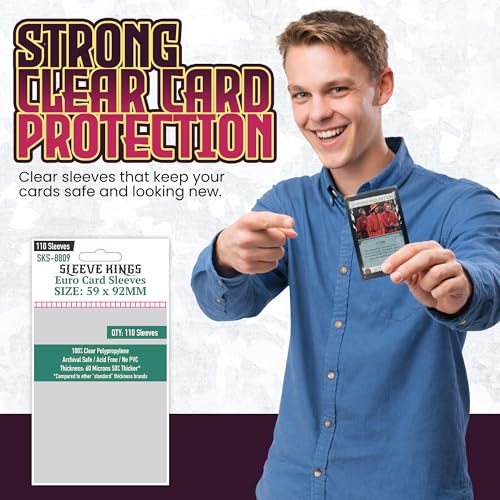 Sleeve Kings Standard Card Sleeves – 110 Count, Clear 60 Micron Thickness, Medium Euro Size (59 x 92 mm), Compatible with Dominion & More – SKU: SKS-8809 - size: 59 x 92 mm, style: Euro