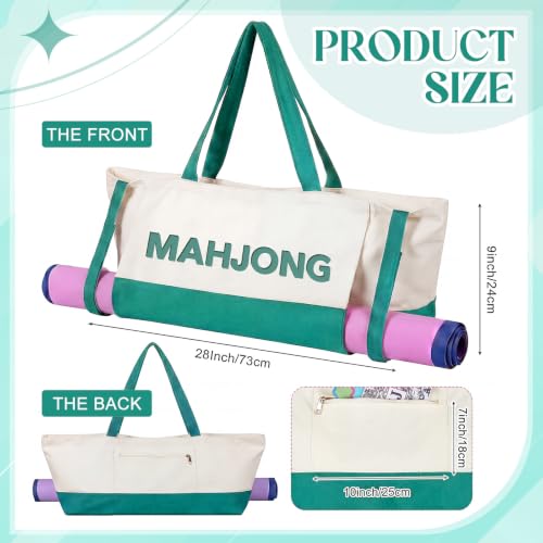 Abbylike 28x9 Inches Mahjong Bag for Rolled Mat Tiles Racks Pushers Accessories Empty Mahjong Tote Bag with Zipper Closure Outer Pockets Lining Large Capacity (Beige&Teal,Canvas) - color: Beige&teal