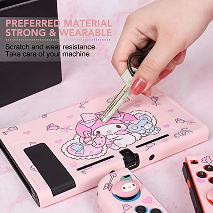 DLseego Cute Rabbit Switch Protective Case Dockable Soft Silicone Shell Shockproof Scratch Resistant Cover Joy Con Skin with 4PCS Lovely Thumb Grips Caps - color: Pink Rabbit