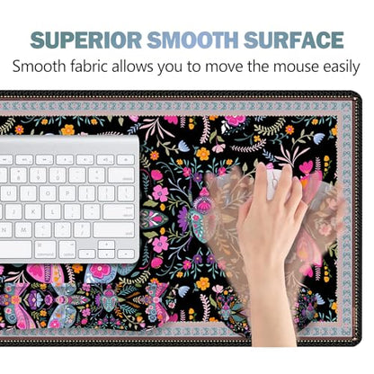 ARTSO Black Desk Mat Set, Extended Gaming Mouse Pad with Wrist Rest Support +Keyboard Wrist Rest +Coaster, Large Cute Butterfly Mousepad, Colorful Butterfly - color: Colorful Butterfly
