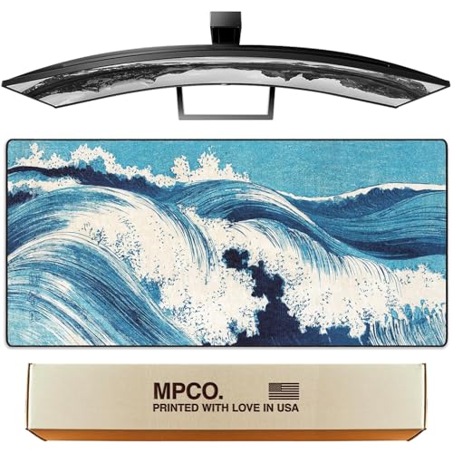 MPCO. Original Large Gaming Desk Mat – 36" x 17" Aeroglyde Ukiyo-E Ocean Waves Full Desk Mouse Pad for Smooth Precision – Non-Slip, Washable Extra-Large PC Mouse Pad for Gaming Sessions - color: Ocean Waves - AeroGlyde, size: 36L x 17W inches