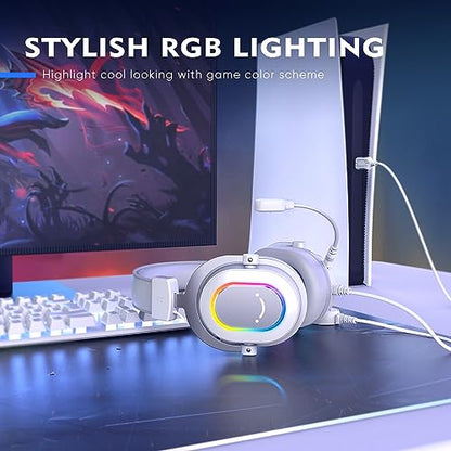 FIFINE Streaming RGB USB Microphone Gaming Headset Bundle, PC Condenser Mic Wired Headset on PS4/PS5, Gamer Kit Plug and Play for Recording, Online Game, Discord, Twitch (A6TW+H6W)