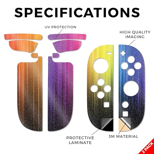 Glossy Glitter Gaming Skin Compatible With Nintendo Switch 2 Joy-Con Controller 2 Pack - Rainbow Streaks - Premium 3M Vinyl Protective Wrap Decal Cover - Easy To Apply | Made in the USA by MightySkins - color: Rainbow Streaks, size: 2 Pack of Joy-Con Skin