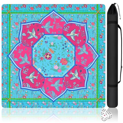 Mahjong Mat with Carrying Bag and 3 Dice, 31.5" X 31.5" Noise Reduction Mahjong Table Cover, Non Slip Gaming Mat for Board Tile Games Poker Card Dominoes, Mahjong Gifts for Women Mahjong Accessories - color: A0202