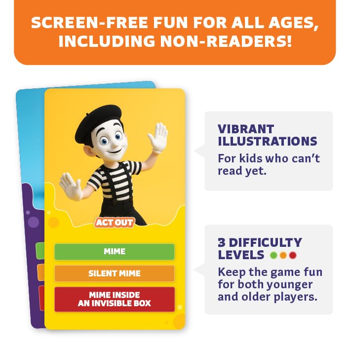 Clever Fox Play Epic Charades Mini Game for Kids Ages 6+, Travel Card Game | 80 act out and explain cards, illustrations, timer, family party game, classroom activity, car trips and travel play - size: Mini