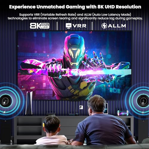 HDMI Switch 5 in 1 Out 8K@60Hz 4K@120Hz - HDMI 2.1 Switcher Splitter with Remote, Auto-Switching - Supports HDCP 2.3, HDR10, Dolby Vision, 3D, VRR - Compatible with PS5/Xbox/PC/Blu-ray Player - size: 8K HDMI Switcher 5 port