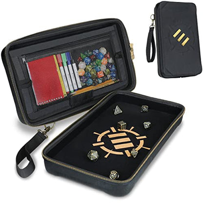 ENHANCE Tabletop Community DnD Dice Case and Rolling Tray - Holder and Storage for up to 500 RPG Dice with Rugged Protective Design, Soft Interior, and Organizer Pockets (500 Capacity)