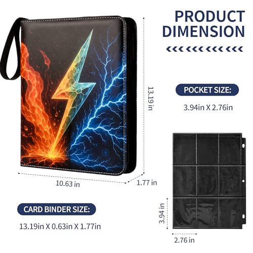 Lightning Trading Card Binder, 900 Cards, 9-Pocket Pages, Zipper | Lightning PU binder with 50 removable double-sided pages, side-loading pockets, 3-ring spine and wrist strap. - color: Lightning Bolt-9 Pockets, size: 9 Pocket, 900 Cards