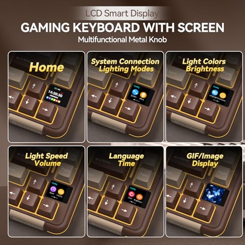 SOLAKAKA A75 PRO 75% Wireless Mechanical Keyboard with Screen and Knob, Tri-Mode Hot Swappable Gaming Keyboard, RGB Backlit Gasket Creamy Pre-lubed PBT Computer Keyboard for PC/Mac/Win,Brown - color: CreamBrown