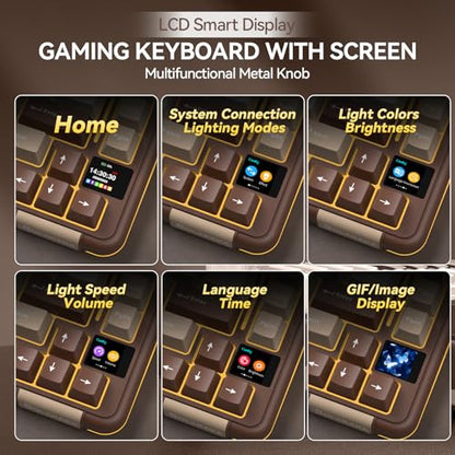 SOLAKAKA A75 PRO 75% Wireless Mechanical Keyboard with Screen and Knob, Tri-Mode Hot Swappable Gaming Keyboard, RGB Backlit Gasket Creamy Pre-lubed PBT Computer Keyboard for PC/Mac/Win,Brown - color: CreamBrown