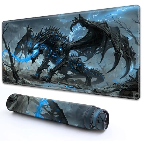 for MTG Playmat 24" x 14" with High Elastic Rubber Base Non-Slip Rubber Sole HD Printing for TCG Mat Magic Playmats MTG Game Mat, Dragon with Blue Glowing Eyes - color: Dragon With Blue Glowing Eyes, size: 24" x 14"