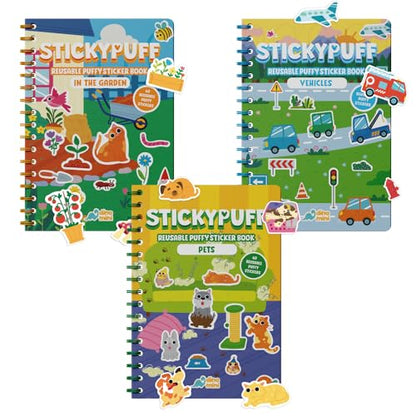 DINO MINI Stickypuff Value Pack - 3 Reusable Puffy Sticker Book for Toddlers - Puffy Stickers for Toddlers - Travel Activities for Kids Ages 4-8 - Screen Free Birthday Gifts (Around Us) - color: Around Us