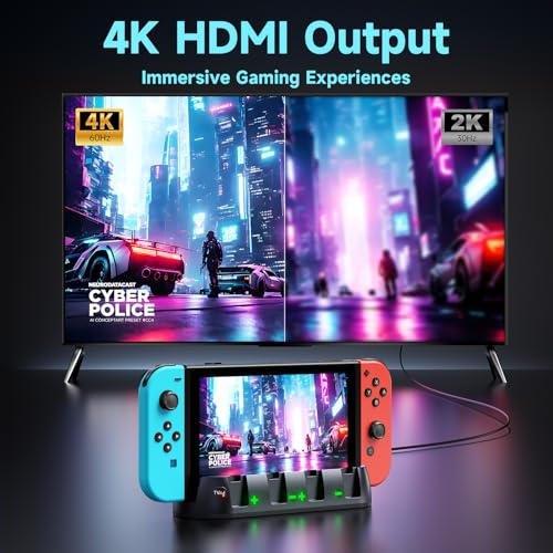 Fenolical Switch Charger Dock Compatible with Nintendo Switch/OLED for PC/Mac, Support 4K/1080P HDMI & USB C Charging, Portable TV Docking Station for Controller Charger (Black)