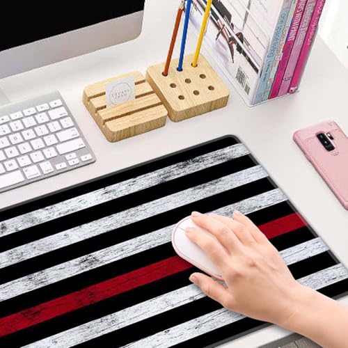 Thin Red Line with USA Flag Large Gaming Mouse Pad for Desk, Desk Mat with Seamed Edges, Waterproof Desk Pad, Non-Slip Rubber Base, 31.5x11.8 Inch Keyboard Pad Computer Mat, Big XL Mousepad - color: Thin Red Line With Usa Flag