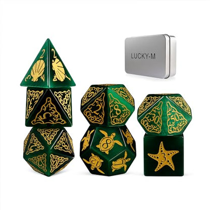 LUCKY-M Turtle Dice DND Set Green, 7PCS Cat Eye Stone D&D for Dungeons and Dragons, RPG D and D Dice for MTG Accessories DND Gift(PC-Green) - color: Pc-green