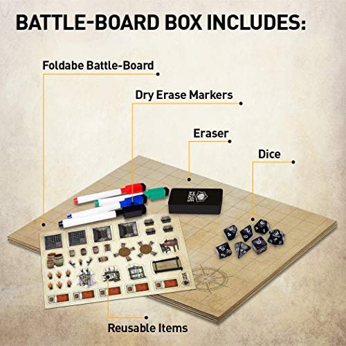Melee Mats DND Map Starter Set - 23” x 27" Double Sided, Wet & Dry Erase Battle Terrain Grid for Dungeons and Dragons - Tabletop Board Gaming Kit with Accessories