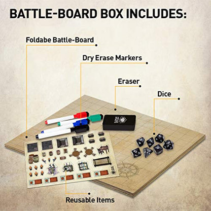 Melee Mats DND Map Starter Set - 23” x 27" Double Sided, Wet & Dry Erase Battle Terrain Grid for Dungeons and Dragons - Tabletop Board Gaming Kit with Accessories