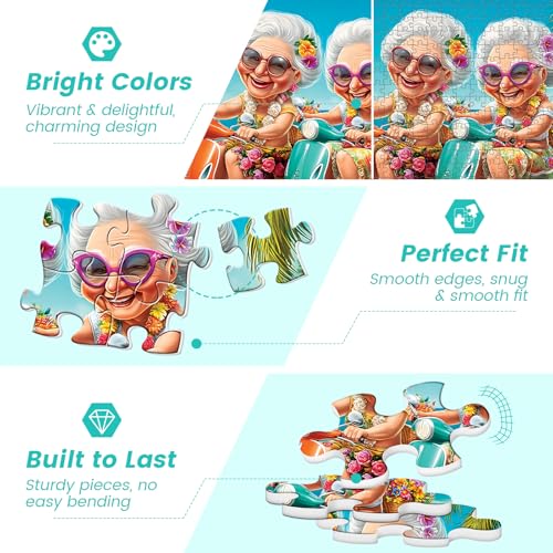 500 Piece Puzzles for Adults,Fun Grandmothers Puzzle for Teens Adult Seniors,Best Friends Beach Cruising Jigsaw Puzzle 500 Pieces,Cartoon Humor Puzzle with Letters on Back,Challenging Family Game Gift - style: Fun Grandmothers