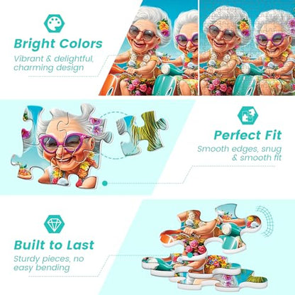 500 Piece Puzzles for Adults,Fun Grandmothers Puzzle for Teens Adult Seniors,Best Friends Beach Cruising Jigsaw Puzzle 500 Pieces,Cartoon Humor Puzzle with Letters on Back,Challenging Family Game Gift - style: Fun Grandmothers
