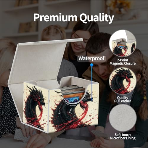 PU Leather Deck Box for MTG Commander Cards, Fits 100+ Double Sleeved Cards, Secure Magnetic Trading Card Storage Case for TCG CCG,Blood Red Black Dragon - color: Blood Red Black Dragon