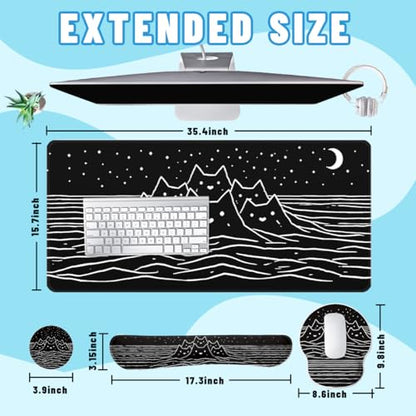 Black White Cat Desk Mat Set Minimal Mountain Ocean Night Mouse Pad with Wrist Rest 4in1 Desk Mat for Desktop Ergonomic Keyboard Wrist Support Anti-Slip Computer Mouse Pad Home Office Gaming - color: Black White Cat