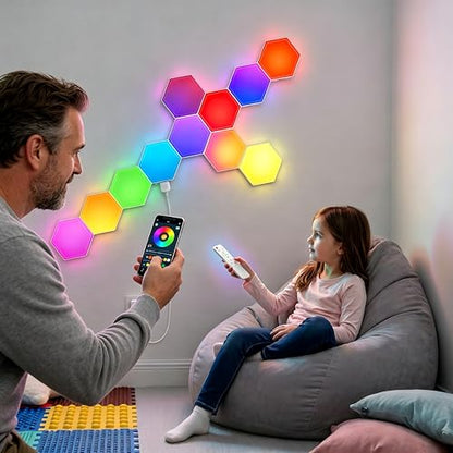 TISOFU 12 Pack Hexagon Lights LED Wall Panels, RGB Gaming Light with APP/Music Sync & Remote, DIY Smart Modular Hexagonal Honeycomb Glide Hex Tiles Panel for Bedroom Party Decor Gifts - size: 12 Pack