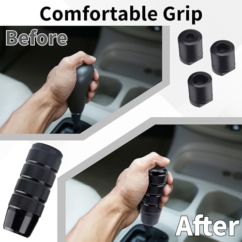 ecocstm Car Shifter Knob, Aluminum Gear Shift Style Knobs, Car Accessories | 3.74" Shift Knob with 3 Threaded Adapters M8 M10 M12 x 1.25 Fit Universal Manual Transmission, Automotive, Trucks (Black) - color: Black