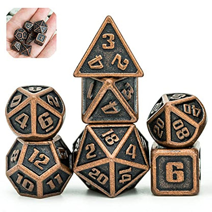 UDIXI 10mm Mini Metal DND Dice Set, Small Metal Dice for D&D (Copper) | 7-Pieces, Lightweight, Velvet Drawstring Bag, for Dungeons and Dragons Role Playing Games Tabletop Games - color: Mini-copper(10mm)