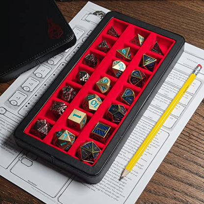 Forged Dice Co. Reliquary Large Divided Dice Case with Dice Tray for Polyhedral Dice Sets - 21 Felt-Lined Chambers - Magnetic Lid Closure - Metal Dice Storage Box - Red - color: Red