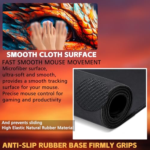 Large Gaming Mouse Pad for Desk, Dragon Blue Eyes Desk Mat, Dragon Eyes Desk Pad, 31.5"x15.7" Extended Big Computer Keyboard Mouse Pad with Non-Slip Base and Stitched Edge - color: Dragon Blue Eyes