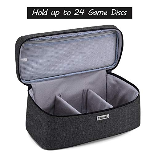 CURMIO Game Disc Holder Case, Storage Bag for Up to 24 Video Discs, Black | Compatible with PS4/PS4 Pro/PS3/PS5/Xbox One/Xbox Series X/S Video Game Discs, Top Handle, Portable, Home and Travel Use - color: Black