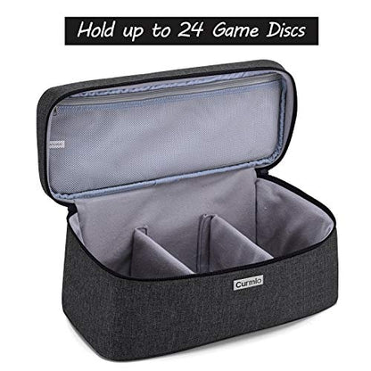 CURMIO Game Disc Holder Case, Storage Bag for Up to 24 Video Discs, Black | Compatible with PS4/PS4 Pro/PS3/PS5/Xbox One/Xbox Series X/S Video Game Discs, Top Handle, Portable, Home and Travel Use - color: Black