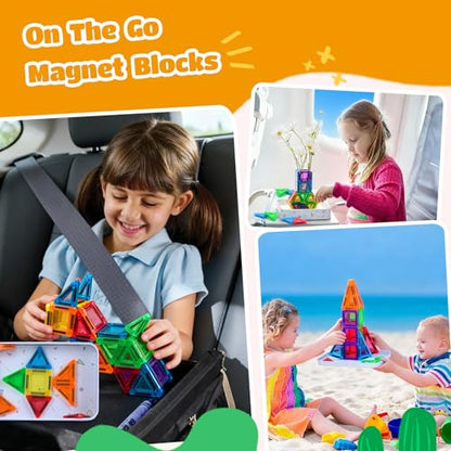 ZNZ Mini Magnetic Tiles 48PCS Travel Set with Case, Portable Magnetic Blocks Building Toys, Montessori Preschool Classroom Must Haves Sensory STEM Toys, Birthday Gift for Boys Girls Ages 3-8 - style: 48