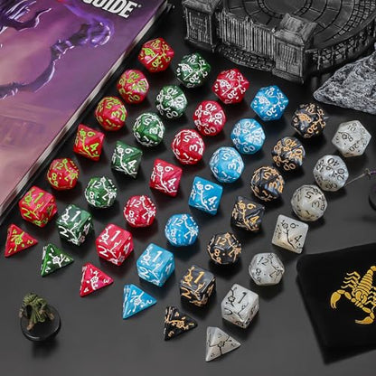 CiaraQ Polyhedral Dice Set - DND Role Playing Dice | Acrylic RPG Dice for Dungeons and Dragons MTG Table Games, Multi-Color, 42pcs - color: Red/Green/Blue/Black/White