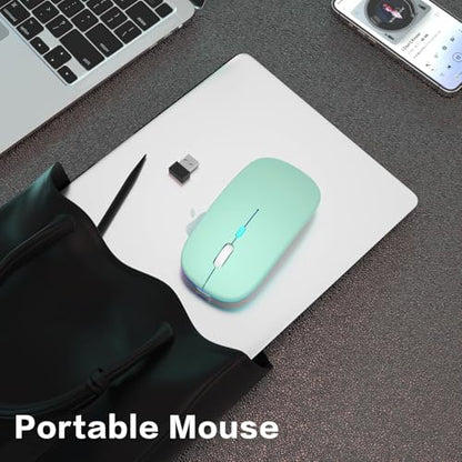 AIKOKOK Wireless Bluetooth Mouse, Rechargeable Dual Mode Mouse, Green | BT 5.2 & 2.4G USB Receiver, 3 Adjustable DPI,LED Lights,Slim,Silent,Portable Computer Mouse for Laptop,PC,MacBook,iPad,Tablet - color: Green